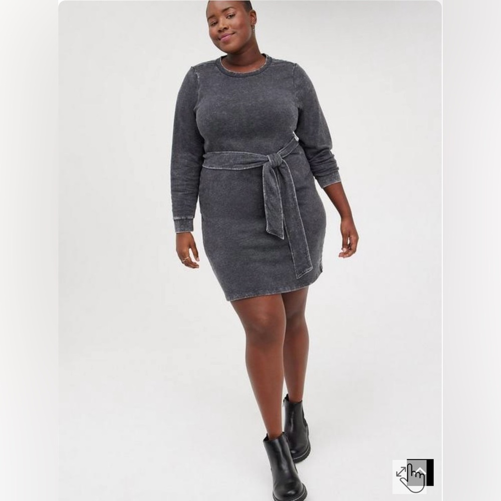 NWOT Torrid 3x Distressed Sweater Dress Belted Grey Mineral Wash